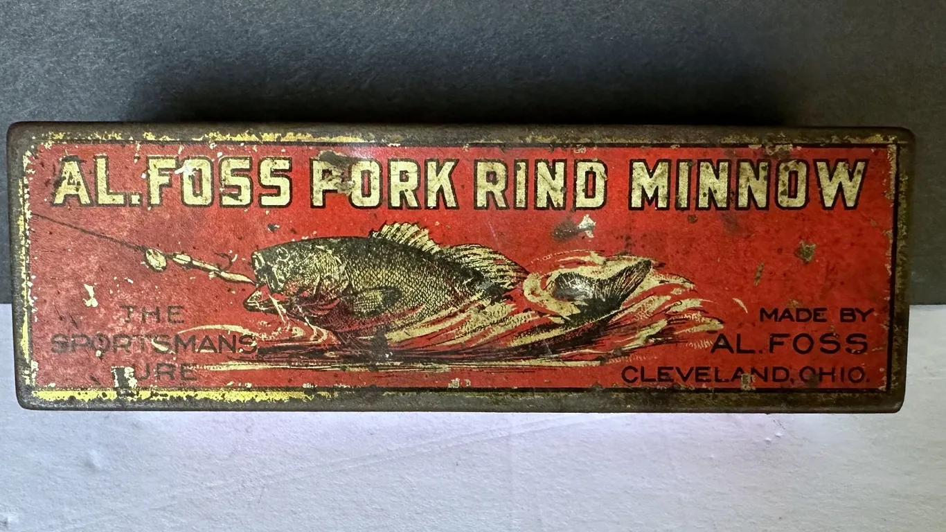 AL Foss Pork Rind Minnow Fishing Tin