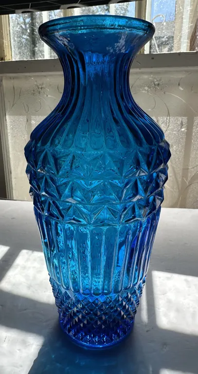 Mid Century Empoli Art Glass 10" Blue Vase