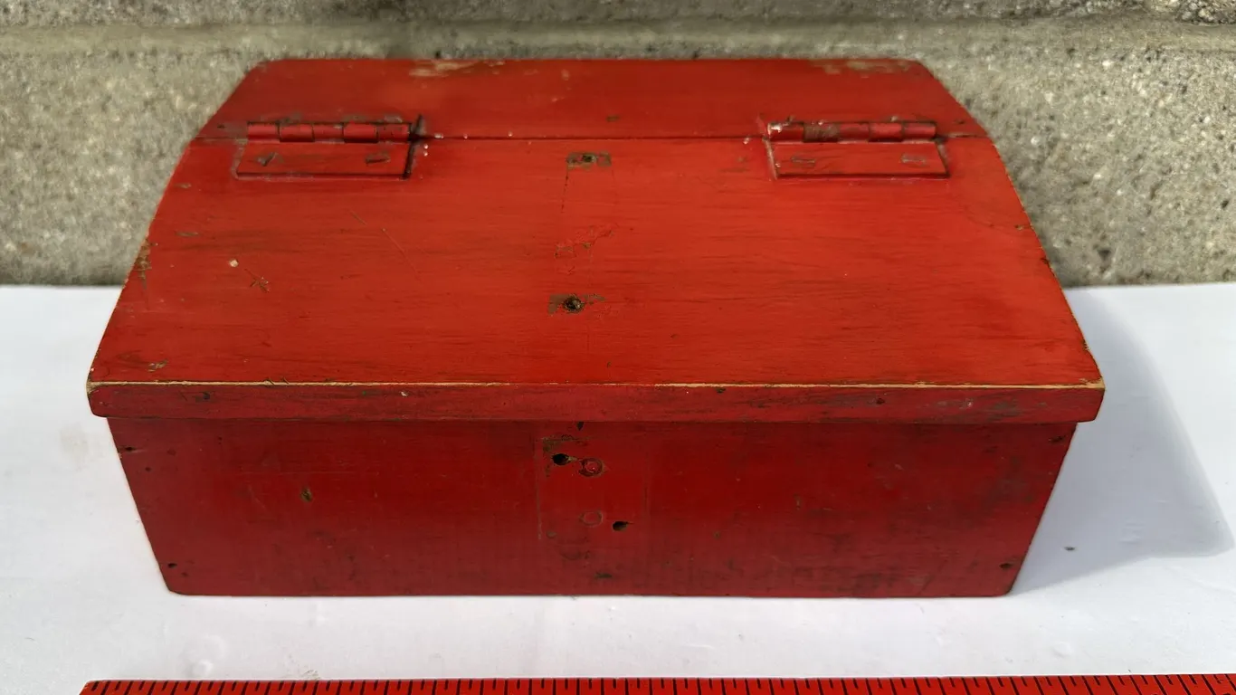 Primitive Country Slant Front Original Red Paint Box