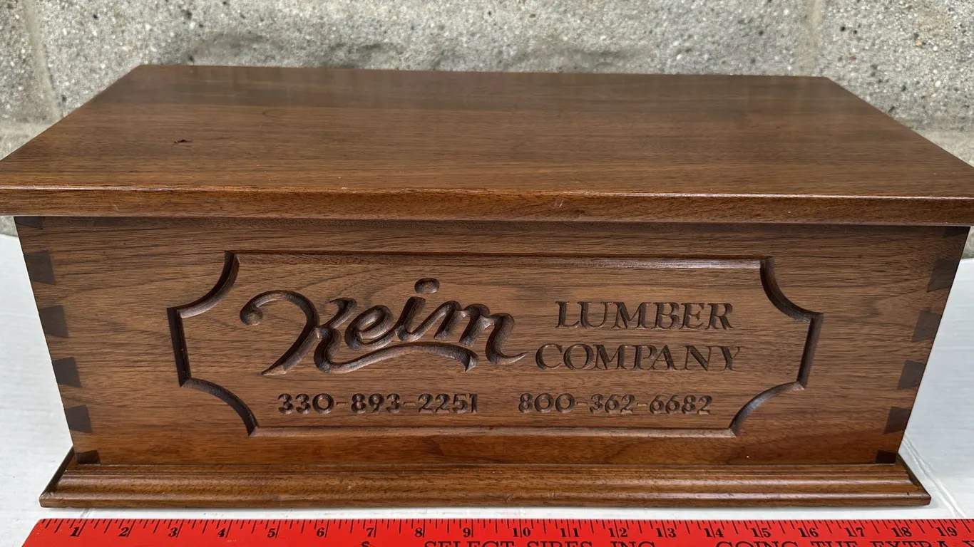 Keim Lumber Advertising Wood Dovetailed Lidded Documents Box