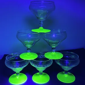 Elegant Tiffin Glass Franciscan Needle Etched Uranium Vaseline Green Foot Sherbet Set