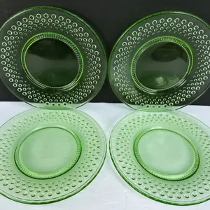 Vintage Smith Glass Hobnail Vaseline Uranium Lime Green Glass 7 7/8" Plates