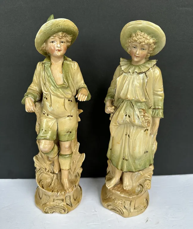 Antique German Bisque Young Lady and Man Courting Couple Figures