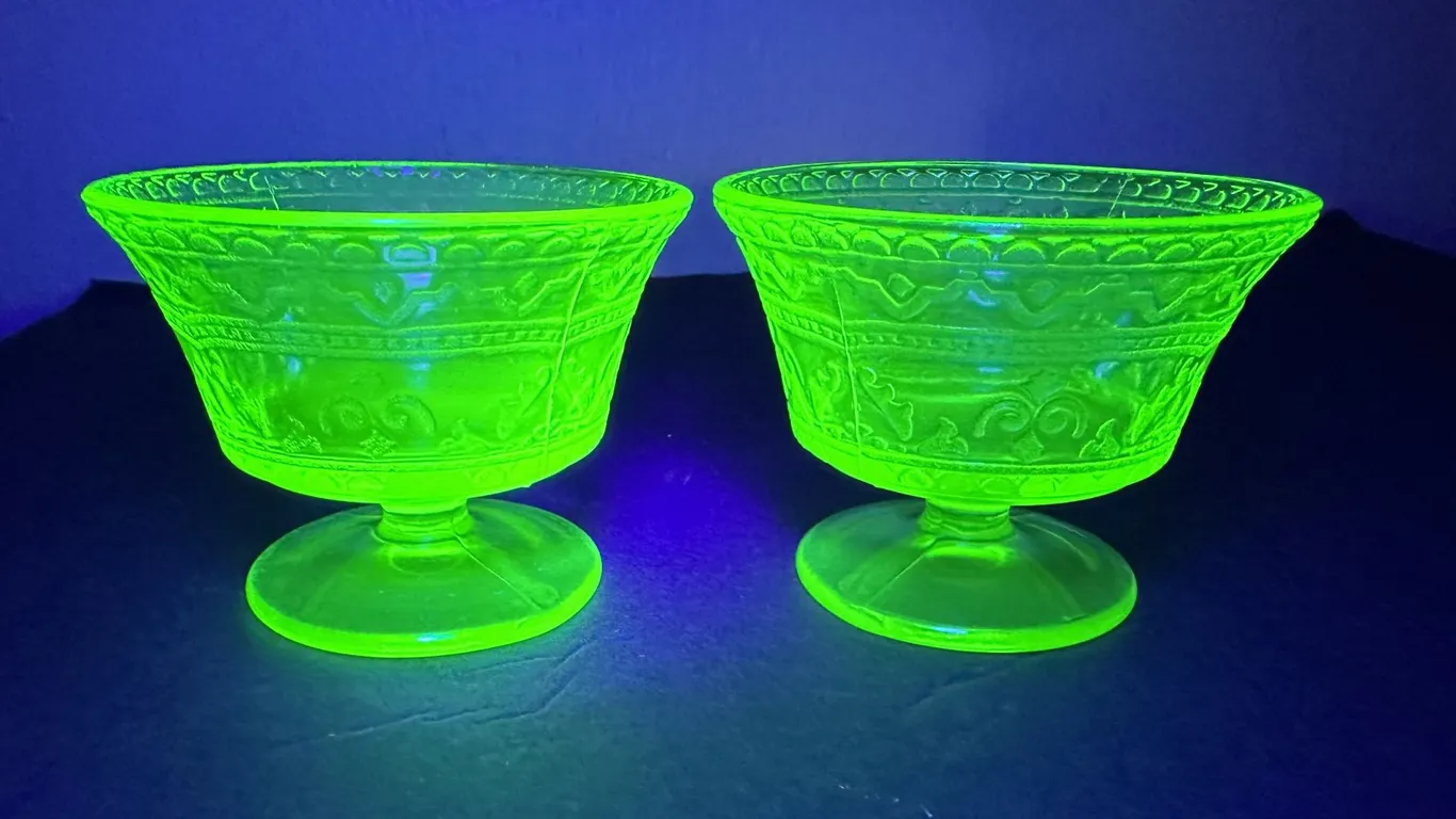 Depression Federal Glass Green Uranium Patrician Sherbets