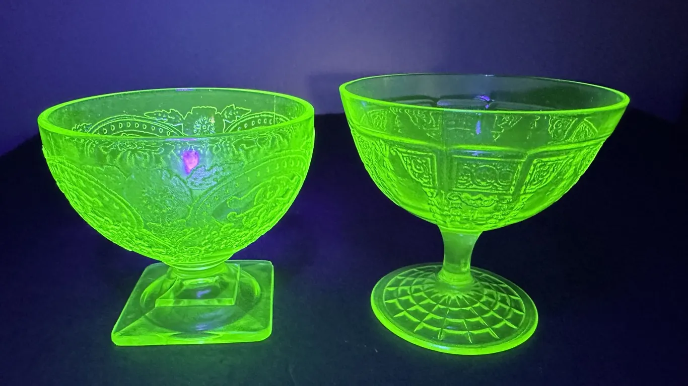 Depression Green Uranium Glass Anchor Hocking Princess & Indiana Horseshoe Sherbet