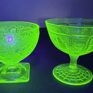 Depression Green Uranium Glass Anchor Hocking Princess & Indiana Horseshoe Sherbet