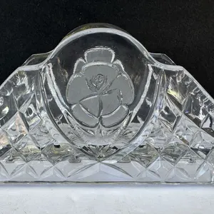 Vintage Heavy Crystal Glass Rose Napkin Holder