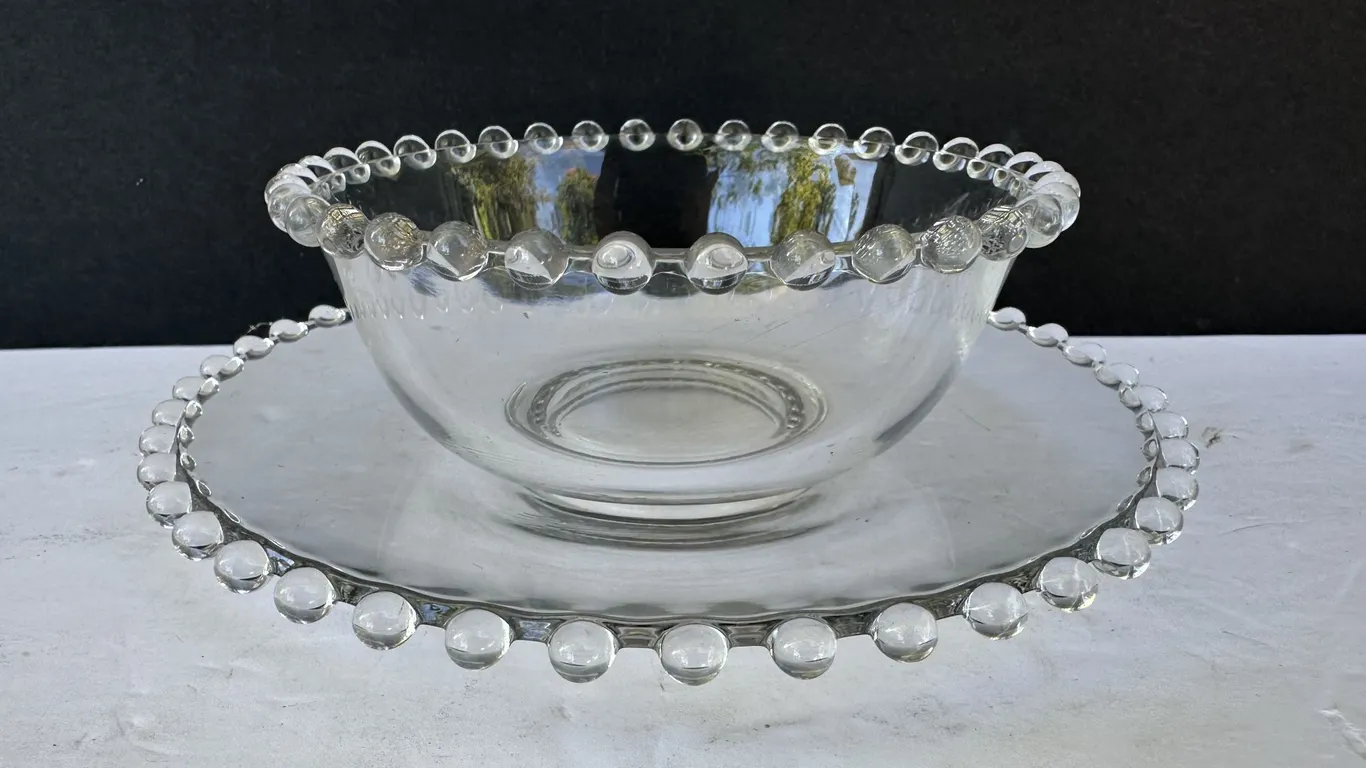 Imperial Elegant Glass Candlewick Mayonnaise Bowl and Underplate