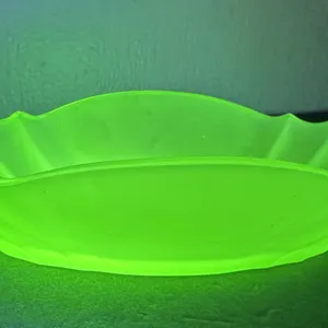 Art Deco Frosted Green Uranium Glass Scalloped Oval Dish