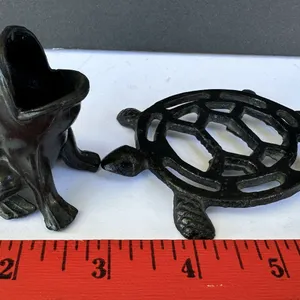 Cast Iron Miniature Frog Match Holder & Turtle Trivet