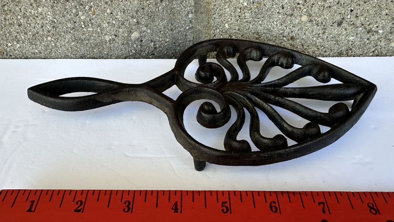 Vintage Stylized Heart Cast Iron Footed Trivet