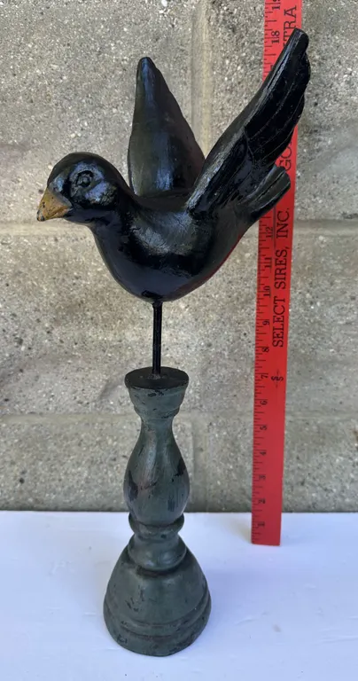 Primitive Folk Art Style Carved Look Crow Black Bird Sculpture Hat Stand