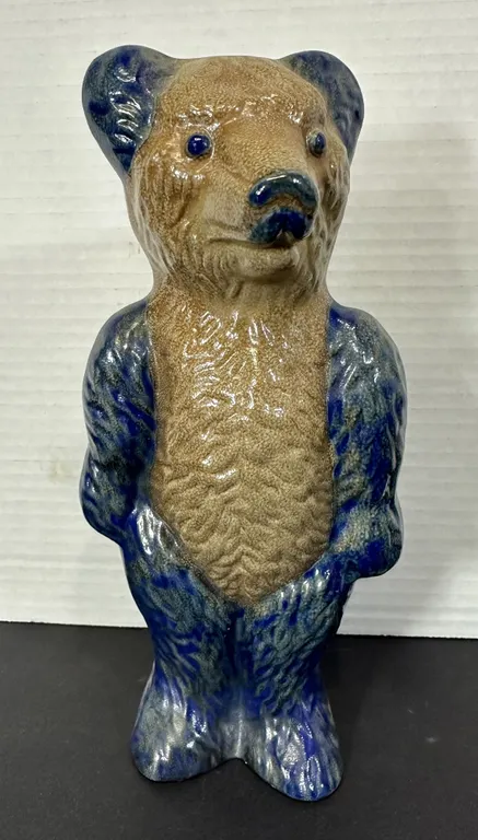 1993 Beaumont Brothers Pottery BBP Stoneware Standing Bear Figure 9" Cobalt Blue