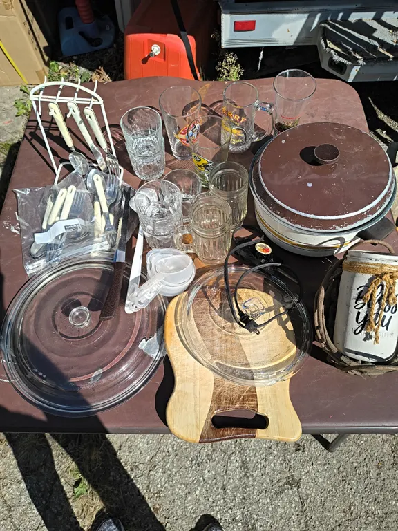 Mixed Vintage Kitchen Lot - Clear Glass Lids, Mugs, Glasses & More