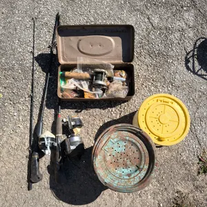 Fishing Rods, Reels, Vintage Fishing Box & Bait Buckets