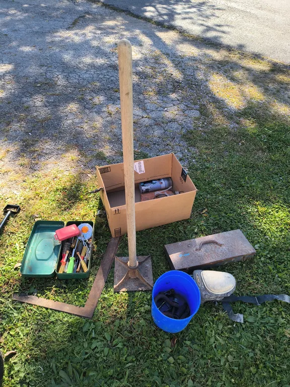 Various Garage Items: Steal Squares, Shackles, Toolbox With Nut drivers, Hex & miscellaneous