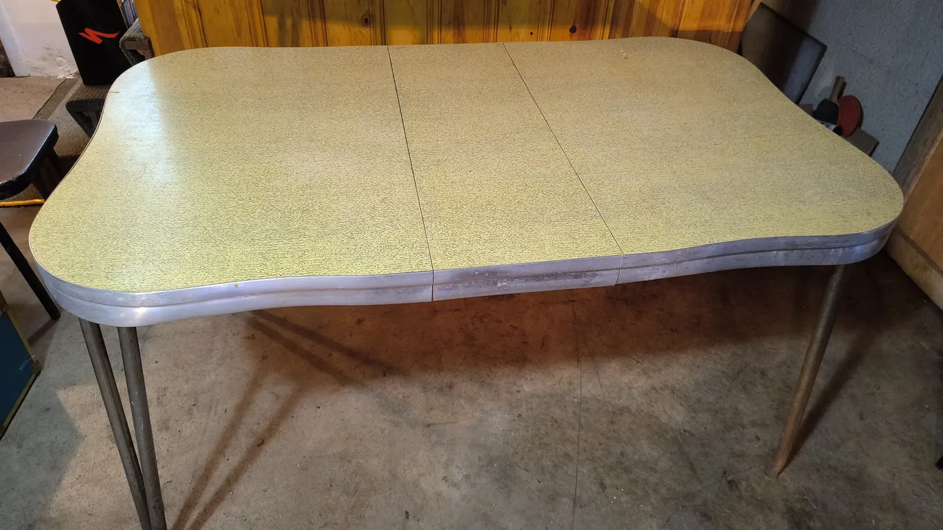 Vintage 1950s Mid-Century Modern Yellow & Chrome Dinning Table