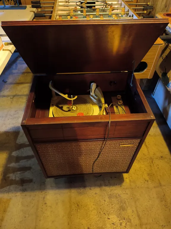 Vintage Trav-Ler Hi-Fi Record Player Stereo Console Cabinet Mid Century Wood