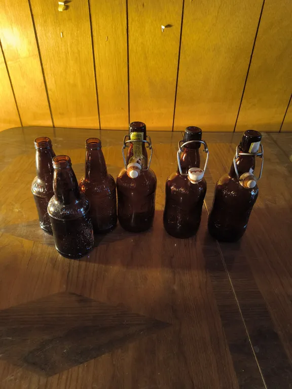 Lot Of 6 Vintage Grolsch Amber Beer Bottles Porcelain Swing Top Glass Barware