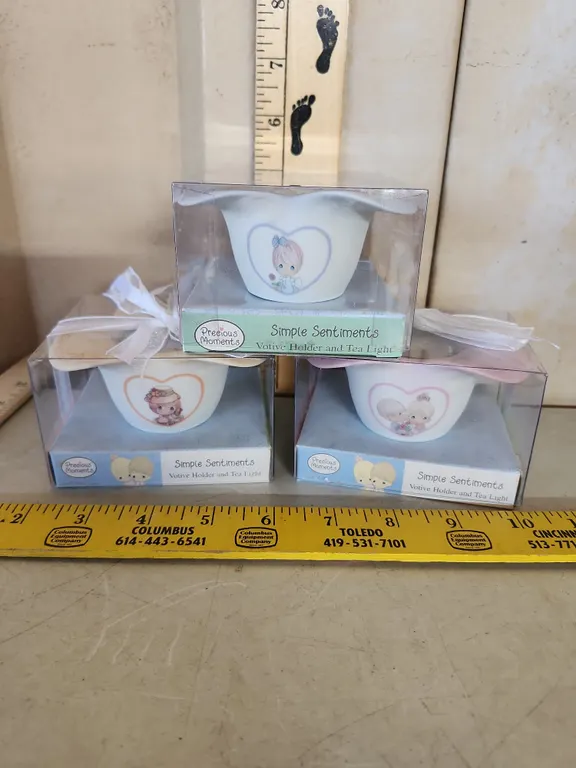 2003 Precious Moments Simple Sentiments Votive Holders & Tealight In Boxes