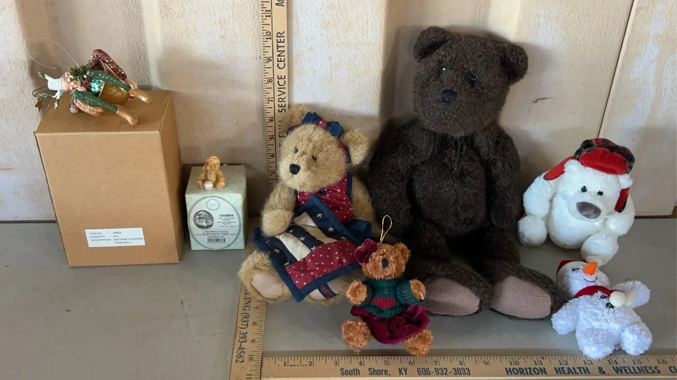 2 Boyds Bears, 1 Cherished Teddies Figure, Elf Ornament, Etc.