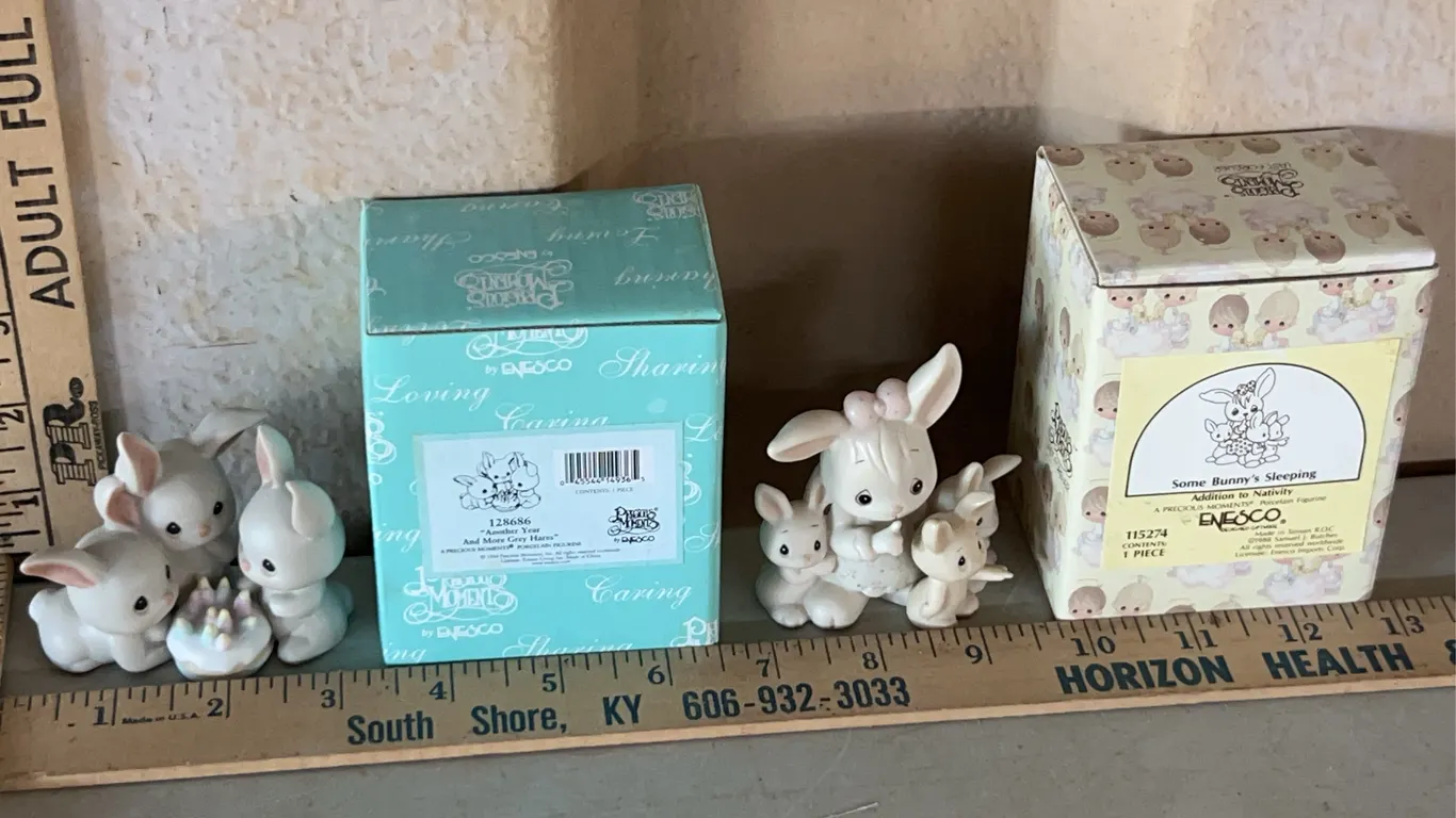 1988 Precious Moments "Some Bunnies Sleeping" & 1994 "Another Year & More Grey Hares"