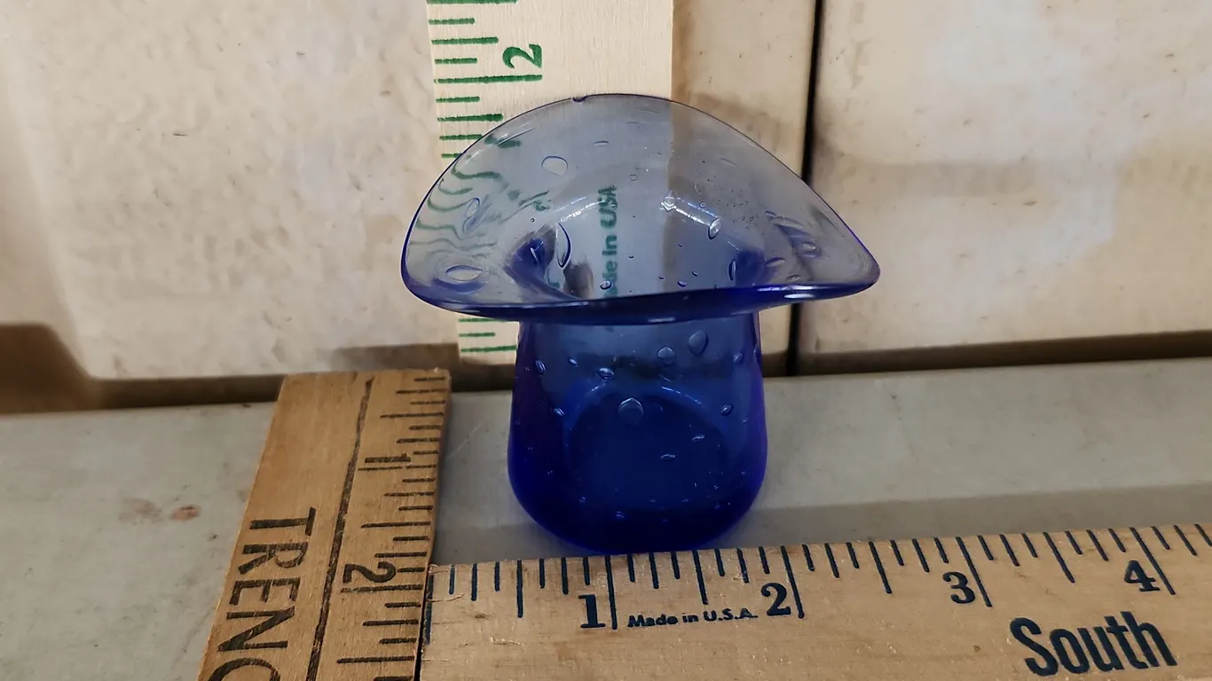 Vintage Hand Blown Blue Bubble Glass Hat Toothpick Holder