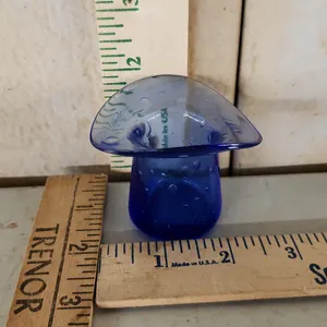 Vintage Hand Blown Blue Bubble Glass Hat Toothpick Holder