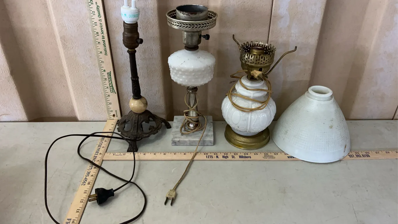 3 Vintage Electric Lamps-1 Cast Iron Parts