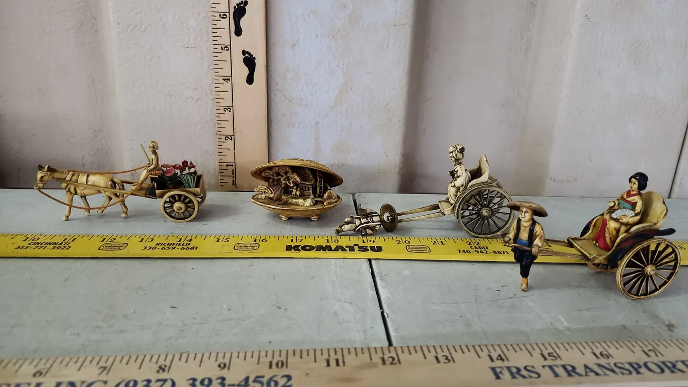 Vintage Japan Plastic/Celluloid Rickshaw Figures-2 Have Damage