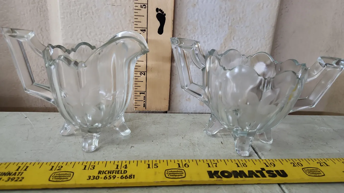 Vintage EAPG Etched Glass Sugar & Creamer