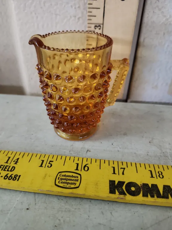 Vintage Fenton Amber Glass Hobnail Mini Creamer/Toothpick Holder