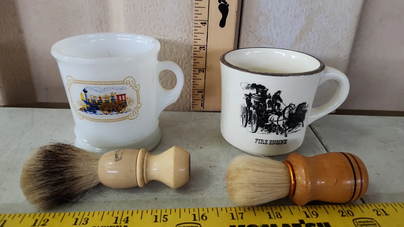 2 Vintage Shaving Mugs W/Brushes