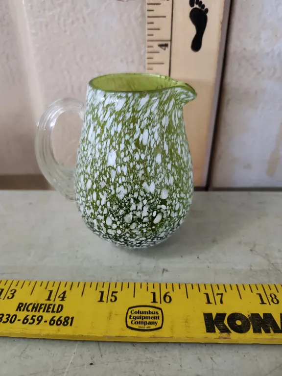 Vintage Hand Blown Green Speckled Glass Pitcher/Creamer