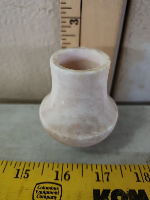 Vintage Carved Pink Stone Like Vase/Toothpick Holder