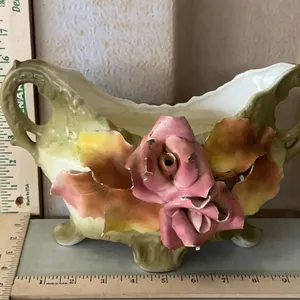 Antique Porcelain Art Nouveau Centerpiece Dish/Planter Marked 4460 Austria, Flowers Have Chips
