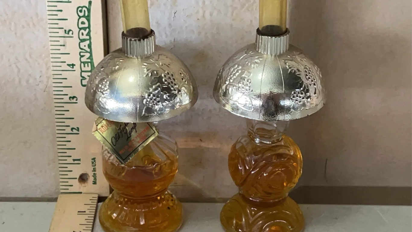 2 Vintage Romantic Days Old Fashioned Lamp Perfume Decanters