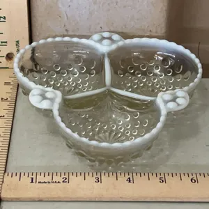 Vintage Fenton Moonstone Opalescent 3 Section Trinket Dish (Hairline Crack)