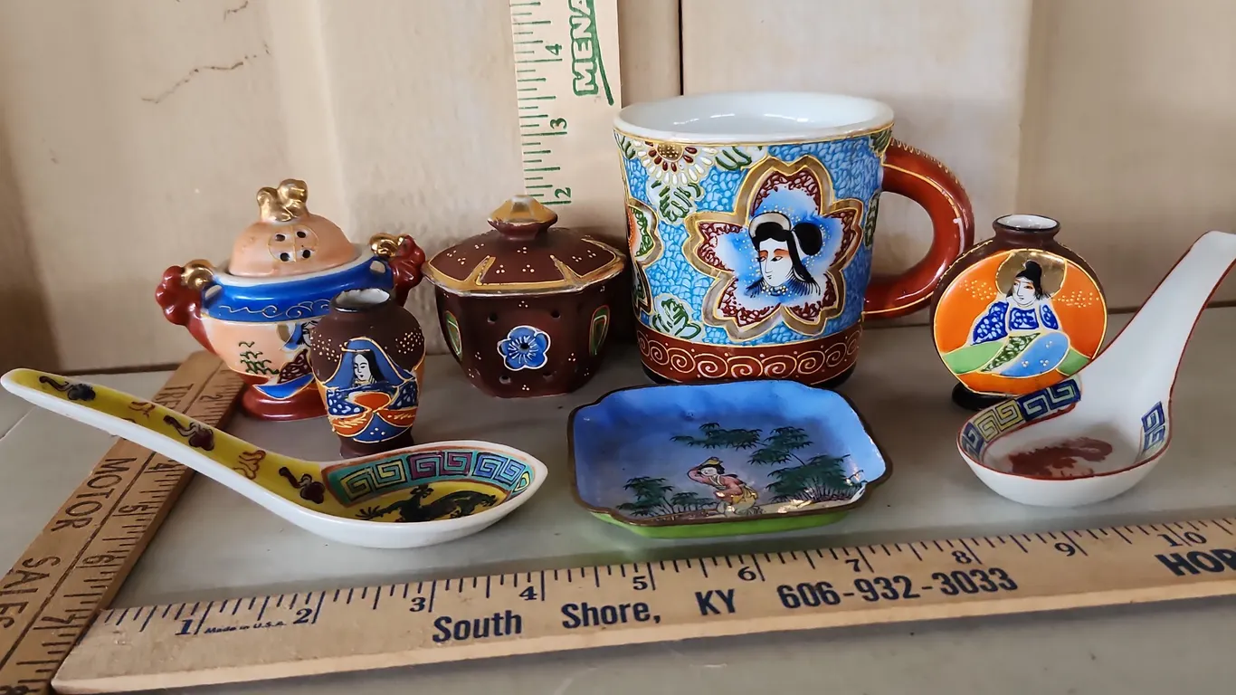 Vintage Hand Painted Porcelain Spoons, Cup, Dish, Vase, Etc.