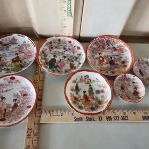 7 Vintage Japanese Hand Painted Porcelain Small Plates/Saucers