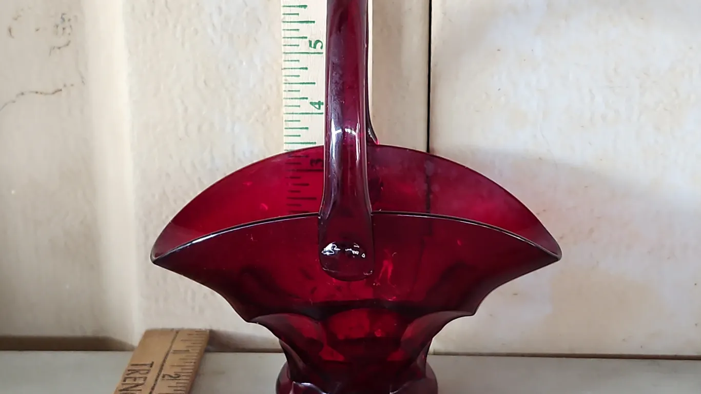 Vintage Hand Crafted Ruby Red Glass Basket
