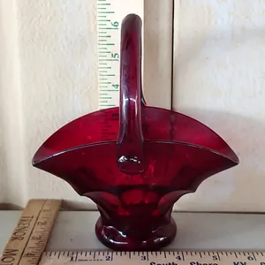 Vintage Hand Crafted Ruby Red Glass Basket