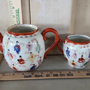 Vintage Porcelain Hand Painted Japanese Teapot & Sugar Missing Lids