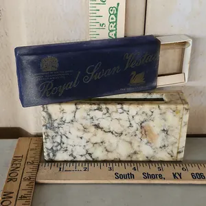 Vintage Marble Match Box Holder, Empty Royal Swan Vestas The Smokers Match Box