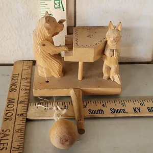Vintage Hand Carved Wood Bear Playing Piano Toy, Believe To Be Russian Or Bogorodsk Style