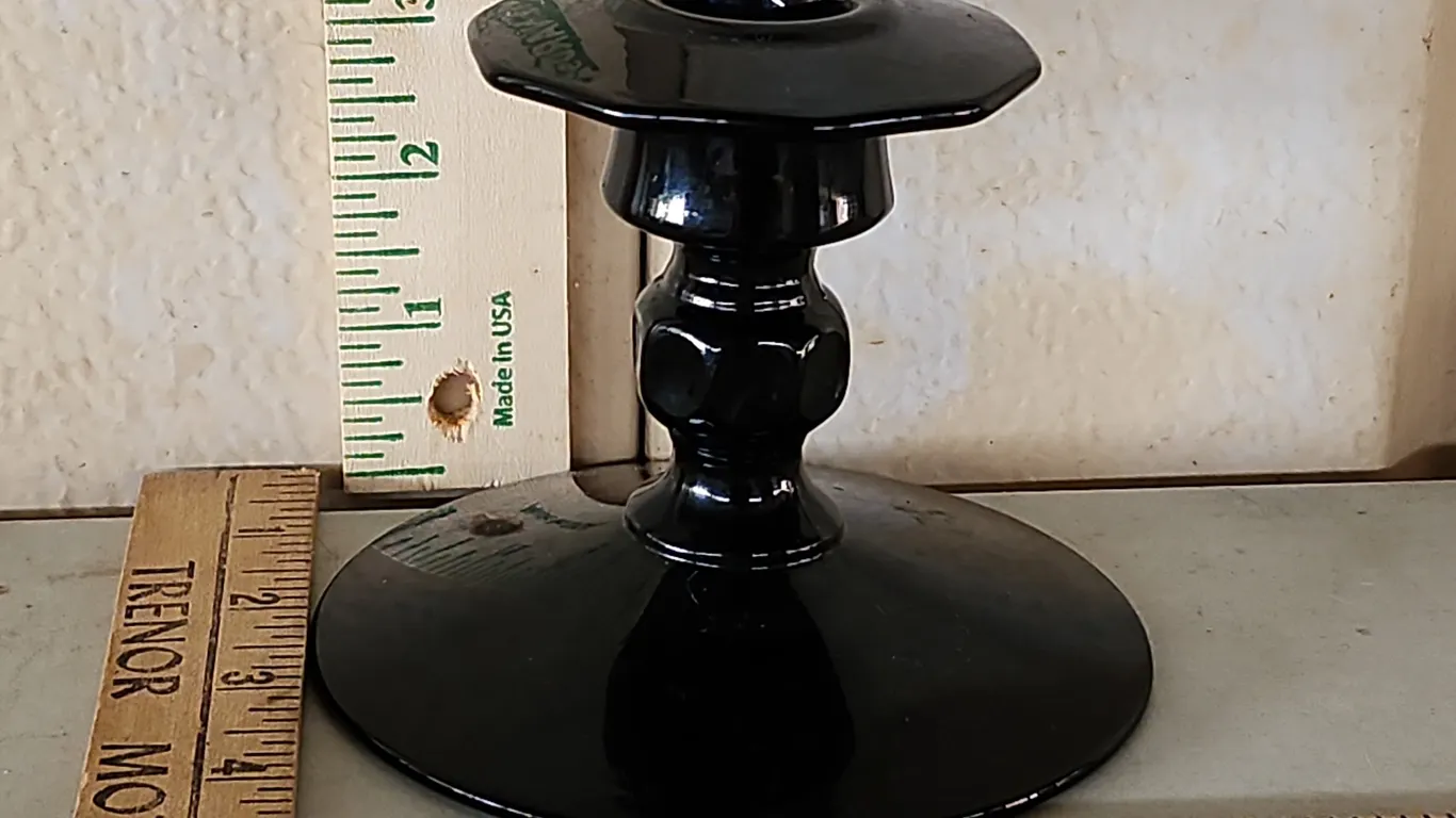 Vintage Black Amethyst Glass Candle Stick Holder