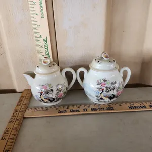 Vintage Porcelain Hand Painted Japanese Kutani Sugar & Creamer-1 Lid Has Been Repaired/Damaged