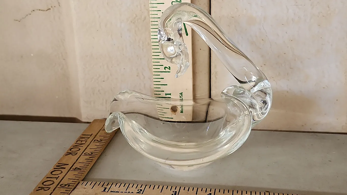 Vintage Handcrafted Clear Glass Swan Dish