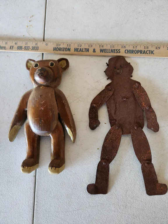 Vintage Wood Bear & Metal Figure