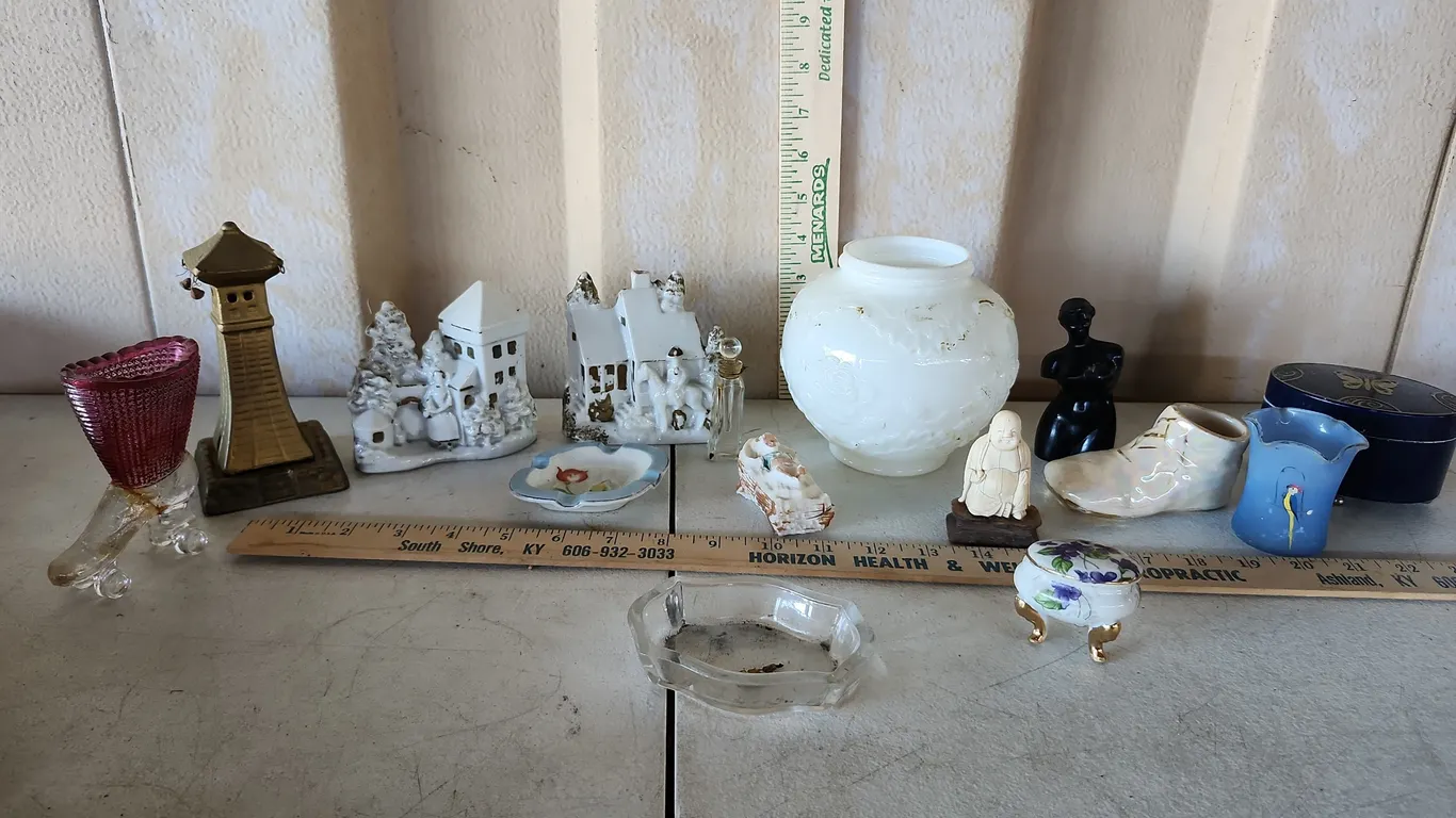 Vintage Oil Lamp Base, Ashtrays, Figurines, Etc. See Photos